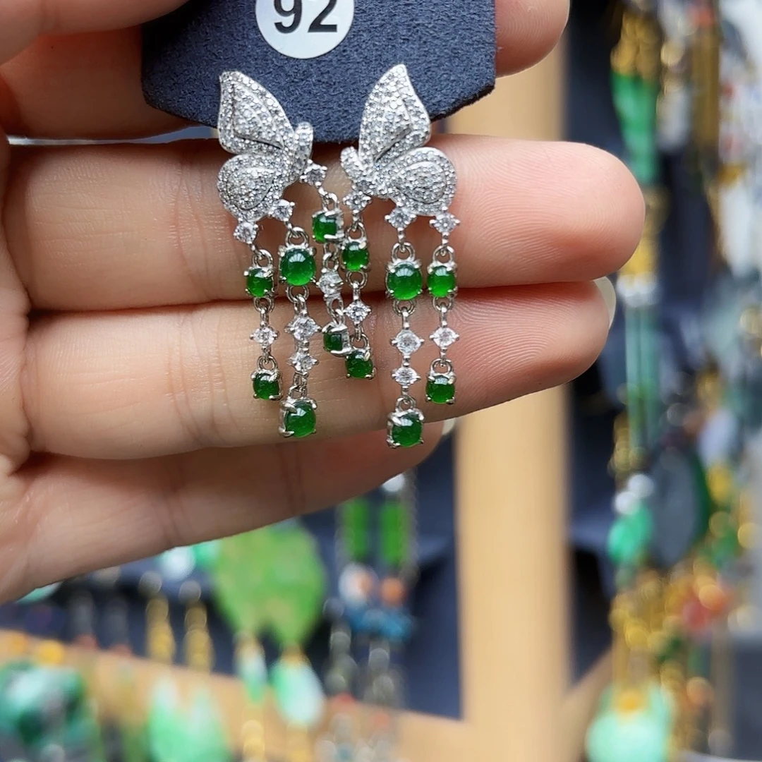 S***y翡翠银S925镶嵌耳饰翡翠