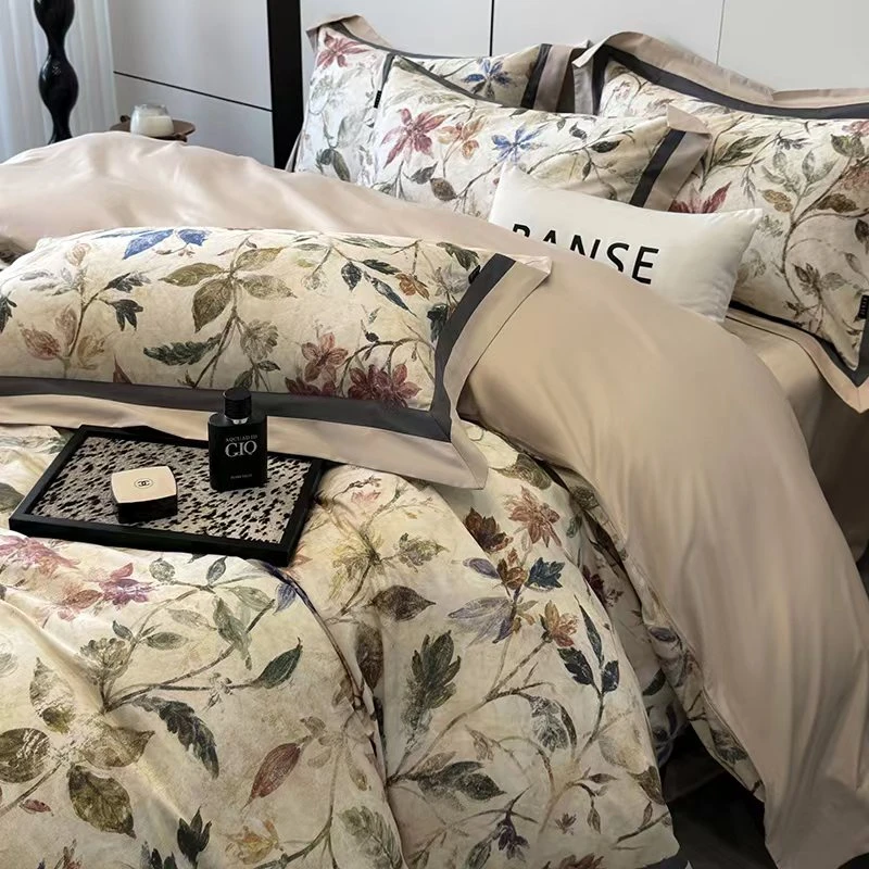 匹马棉数码印花磨毛四件套（莫琳）100支轻奢丝滑四季款套件