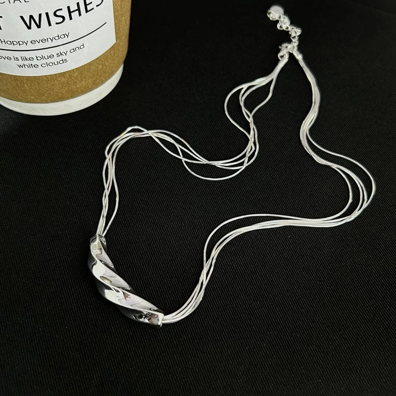 坠链均925银 多层扭扭气质时尚法式高级感半弧度螺旋纹项链X045