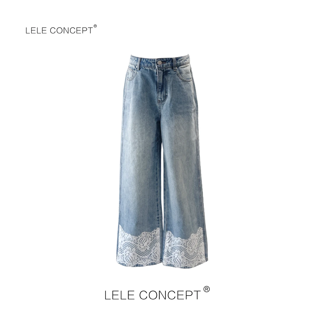 LELE CONCEPT丨设计师款下脚蕾丝边牛仔裤K0326
