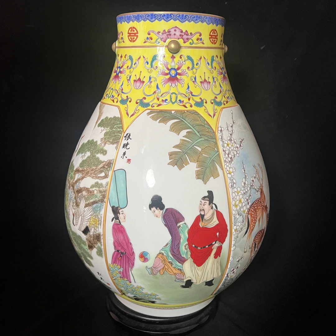 景德镇陶瓷一门六大师五福赏瓶摆件  高50cm,肚34cm