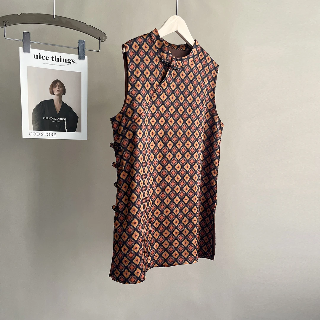 新中式国风马甲女夏薄款宽松盘扣花罗香云纱复古气质旗袍式上衣