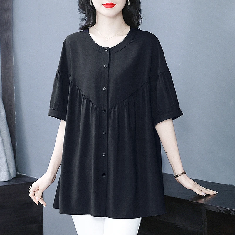 丹思慕夏装新款洋气短袖宽松衫中年女大气大码显瘦T恤上衣240365