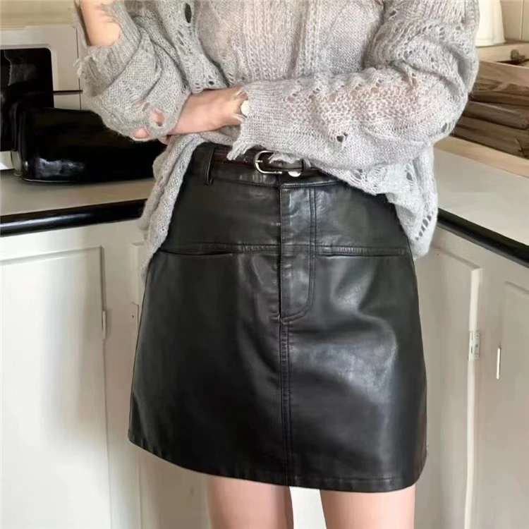 时尚腰带皮裙半身裙1386款 新款时尚气质显瘦A字包臀裙  2087