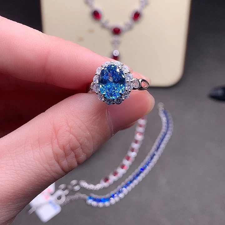 海蓝宝石银S925镶嵌戒圈