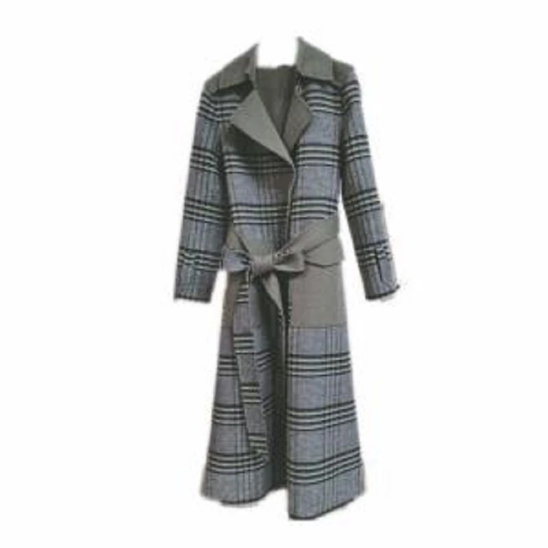 【她翼】高端毛呢大衣女装条纹格子显瘦外套ET9345234308