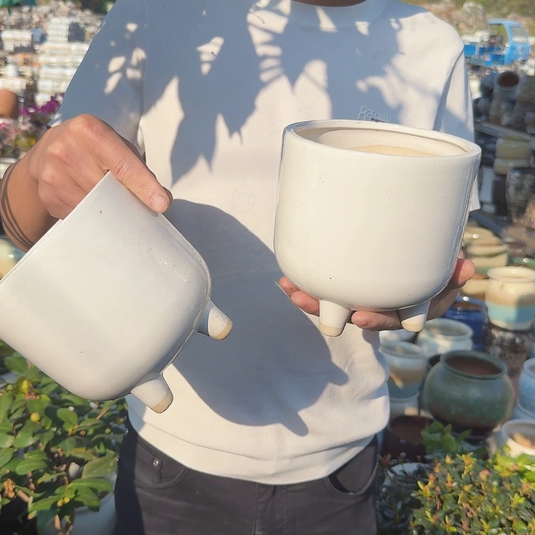紫砂花盆口15高15（两个脚脚白色