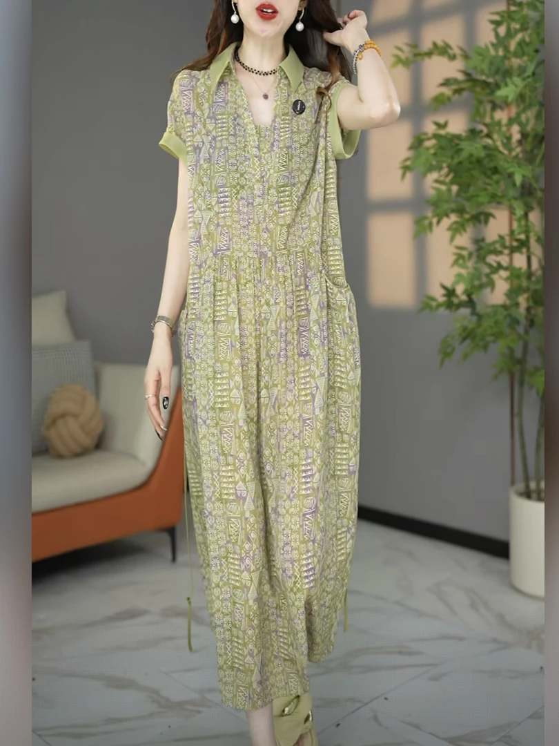 【连衣裙】夏季原创设计师款欧版宽松遮肉显瘦洋气高级感连衣裙