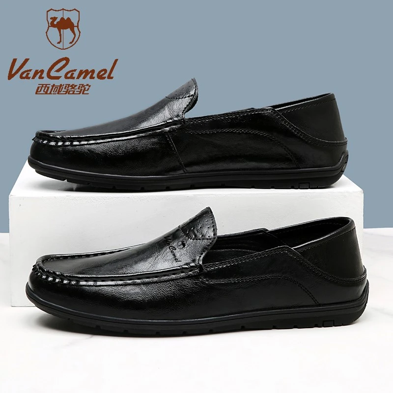 西域骆驼男鞋男士真皮软底软面透气一脚蹬豆豆鞋商务休闲耐磨皮鞋