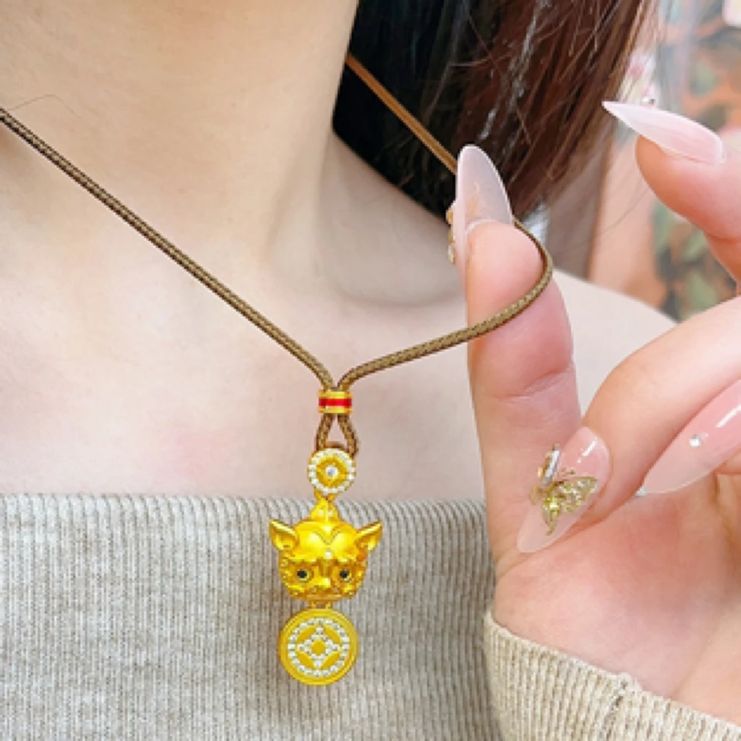 铜合金项链 招财貔貅钱币立体吊坠项链新款毛衣链叠戴