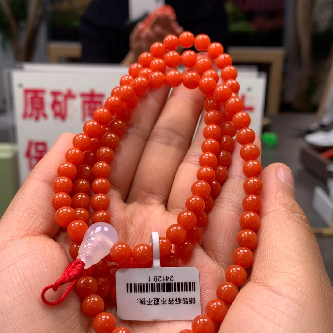 南红玛瑙6mm鲜柿子红多圈108未镶嵌