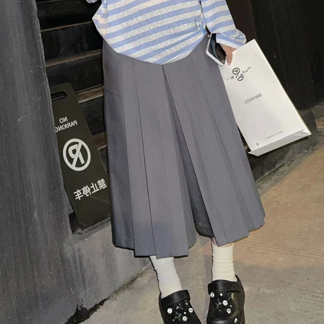 【青青】西装七分虎皮卷设计感灰色休闲百褶七分裤裙#K25505无运补