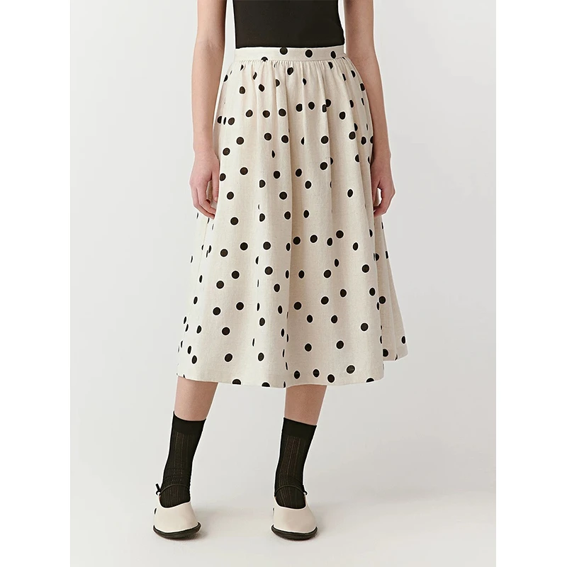 原单非市面货！”小禾厚亚麻“平纹布波点半身裙 C713