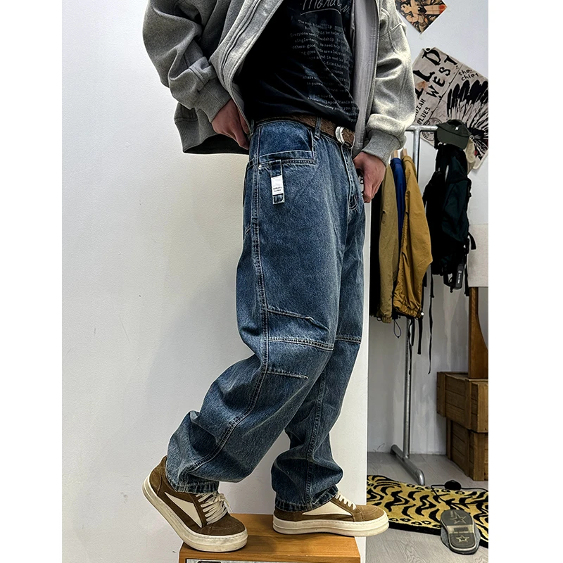 立体多折位裁剪伐木工装牛仔裤 男女四季潮牌哈伦直筒跨牛