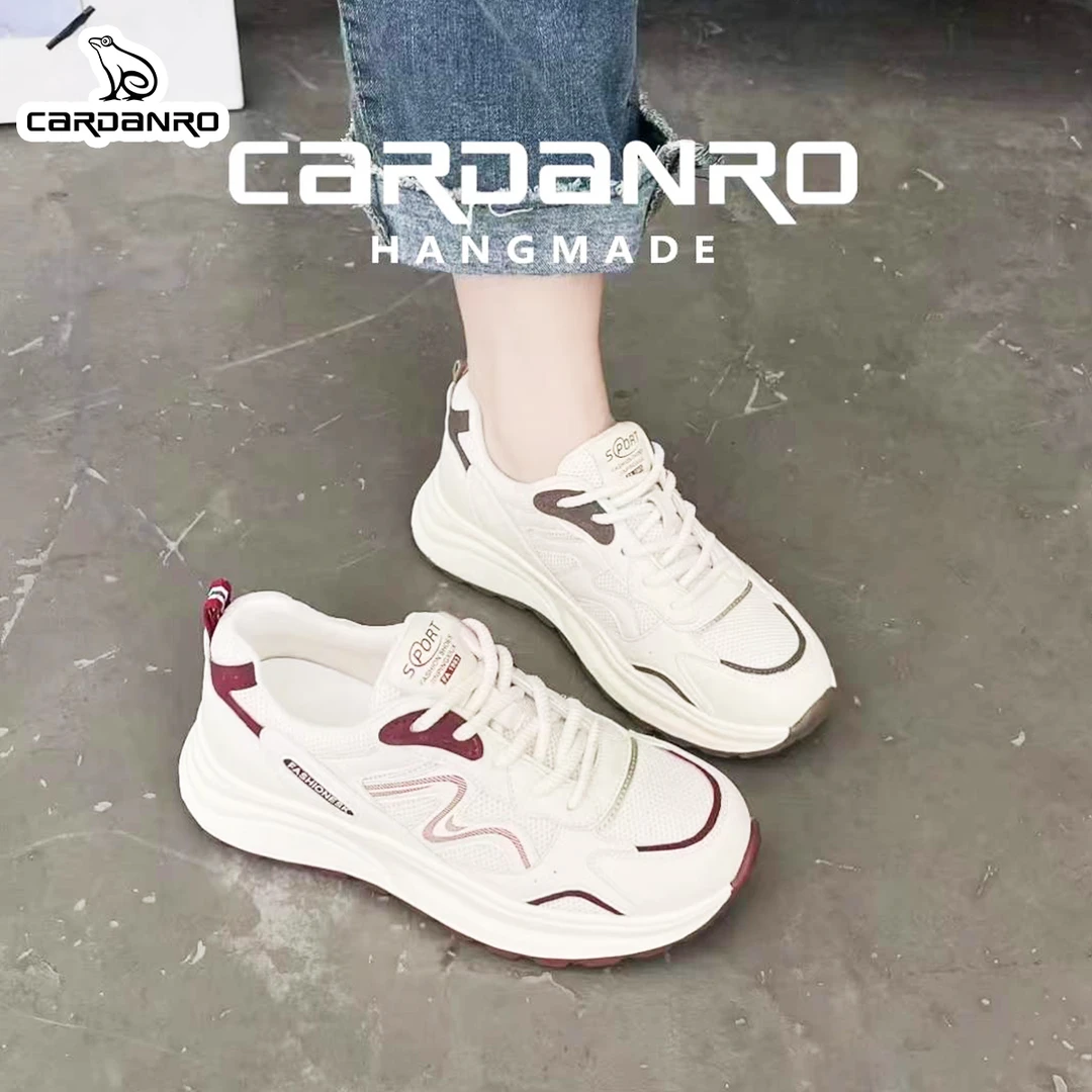 卡丹路【牛皮/4cm】老爹鞋时尚秋季透气厚底女士百搭潮鞋休闲鞋女鞋