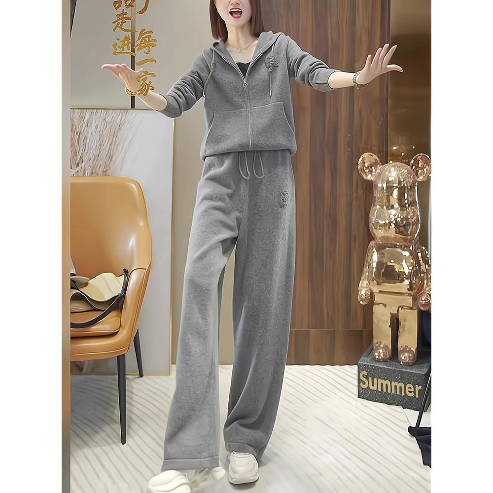 灰色休闲春季运动套装女2025高级感时尚洋气减龄显瘦穿搭一整套潮