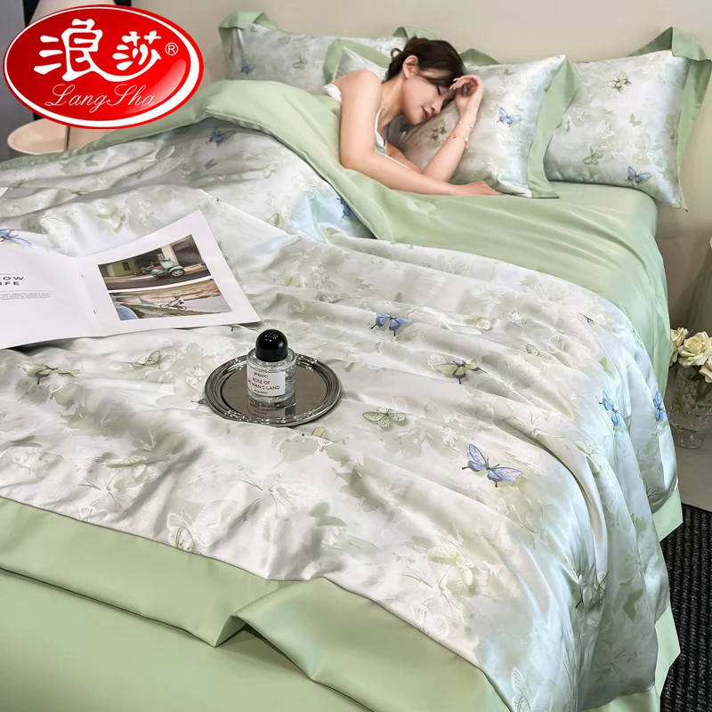 浪莎A类母婴级夏季夏被四件套单双人冰丝凉感夏凉被空调被薄被子