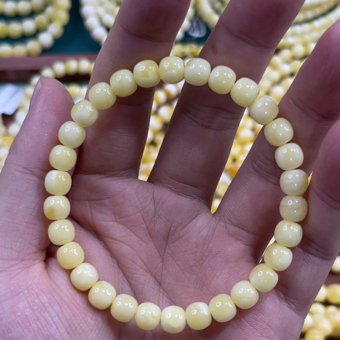 蜜蜡未镶嵌珠宝奇石7mm浓腊奶白