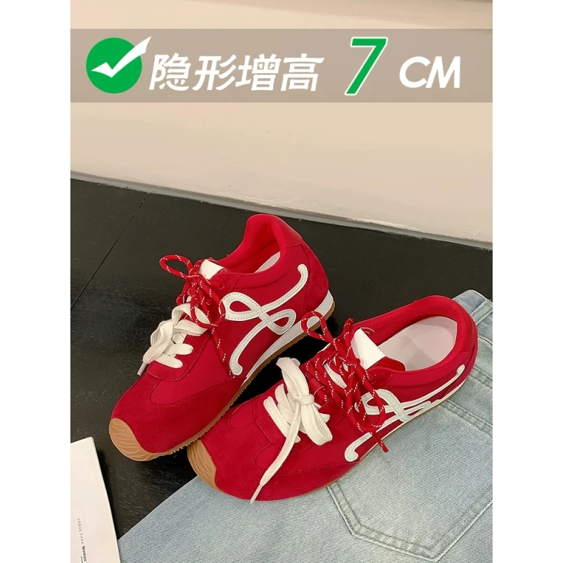 真皮7cm内增高德训鞋女2025夏季新款阿甘鞋子爆款百搭运动休闲鞋