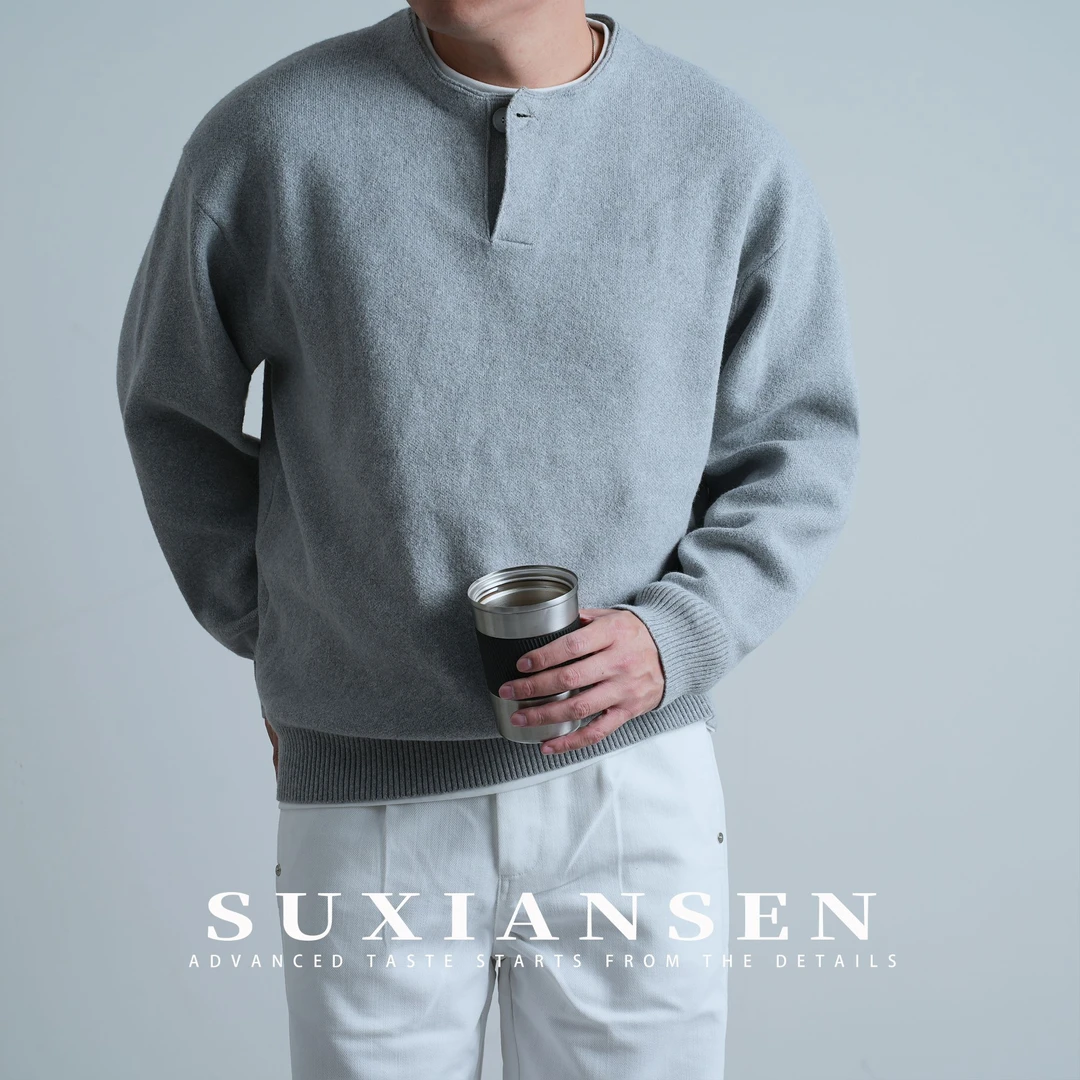 【大头叔叔】秋冬慵懒圆领假两件高密度针织毛衣DDM2202