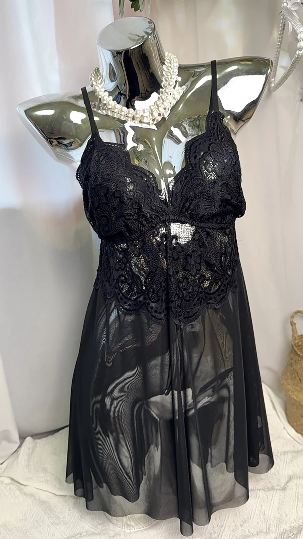 山雨朦胧（80-140斤）微胖蕾丝吊带睡裙露背性感夏季蕾丝睡裙3346