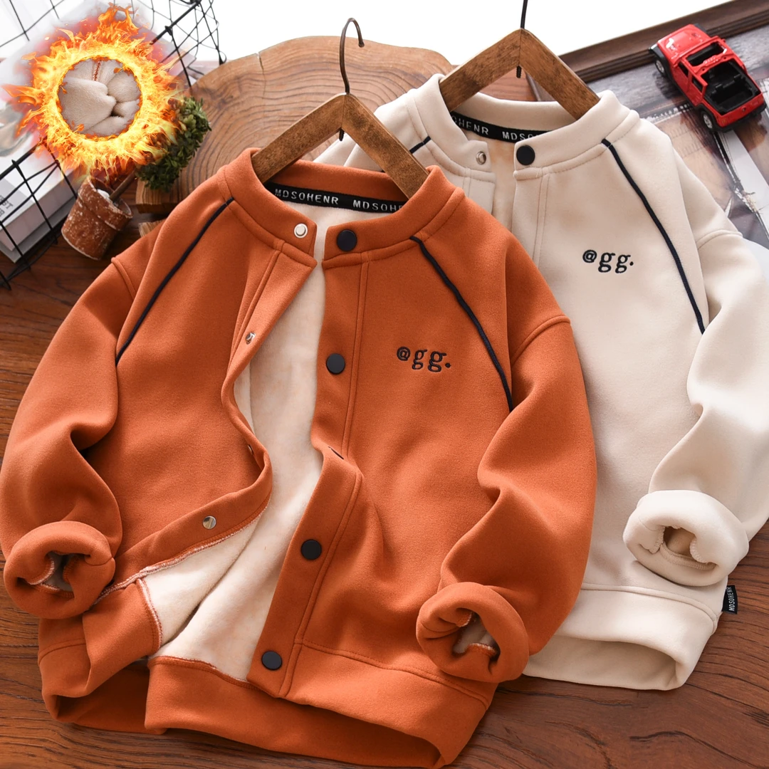 男童加绒外套春秋冬季2025新中大童男孩儿童保暖夹克