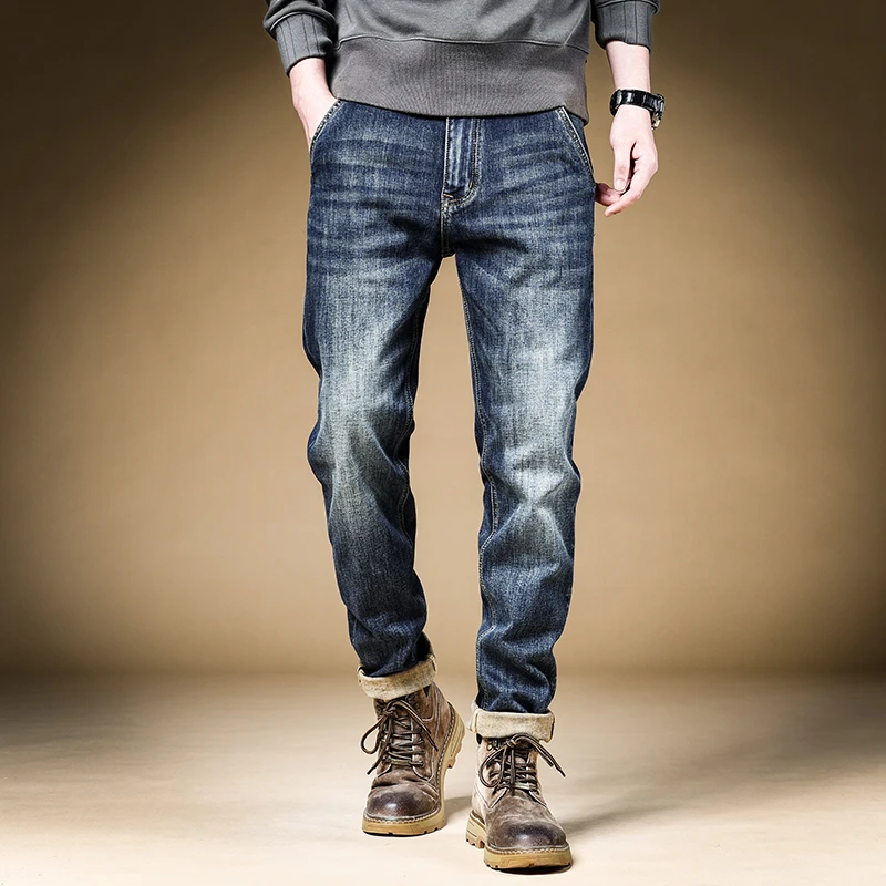 范希巴迪春秋新款弹力牛仔裤男长裤子合体直筒修身美式复古牛仔裤
