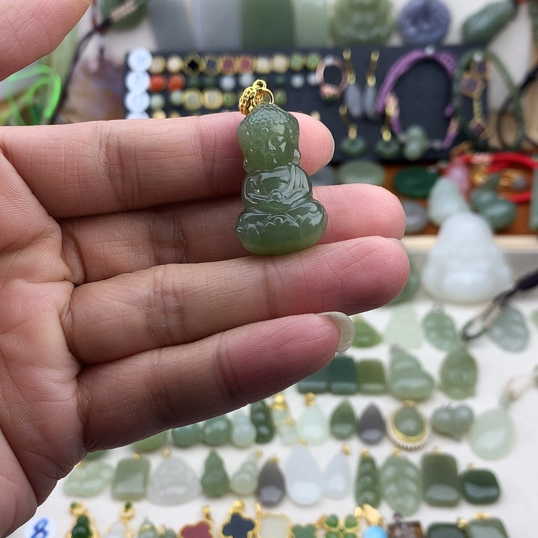 和田玉银S925镶嵌吊坠(不含链)