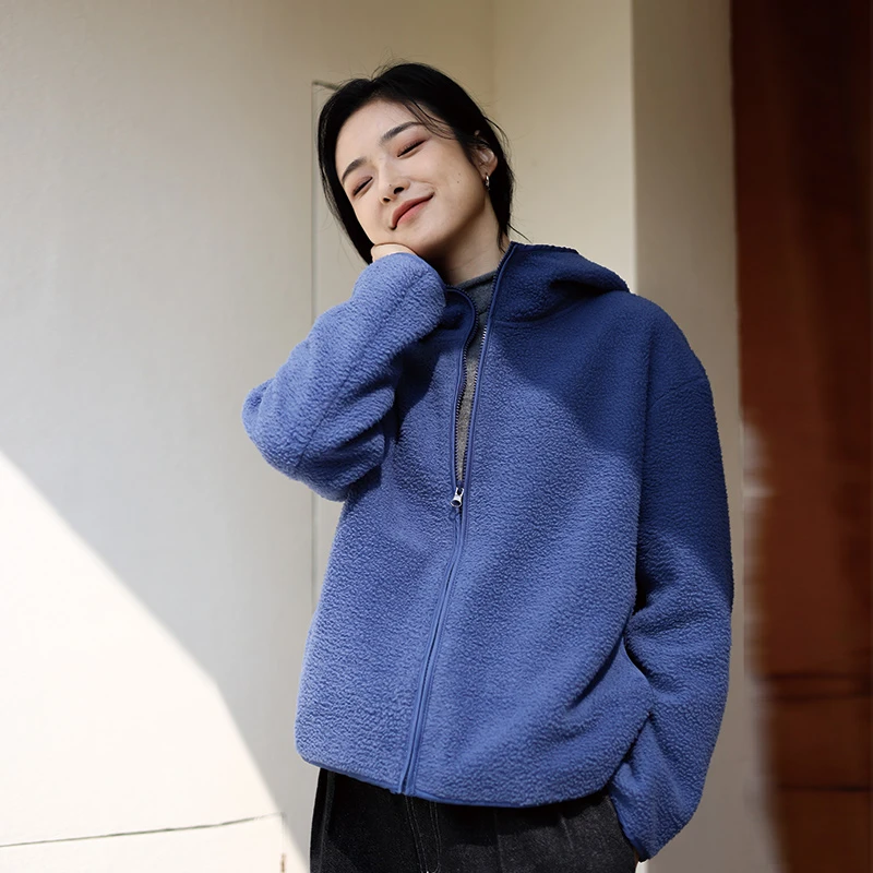 924朵/抱抱连帽卫衣羊毛感天然长绒棉加厚保暖摇粒绒上衣外套