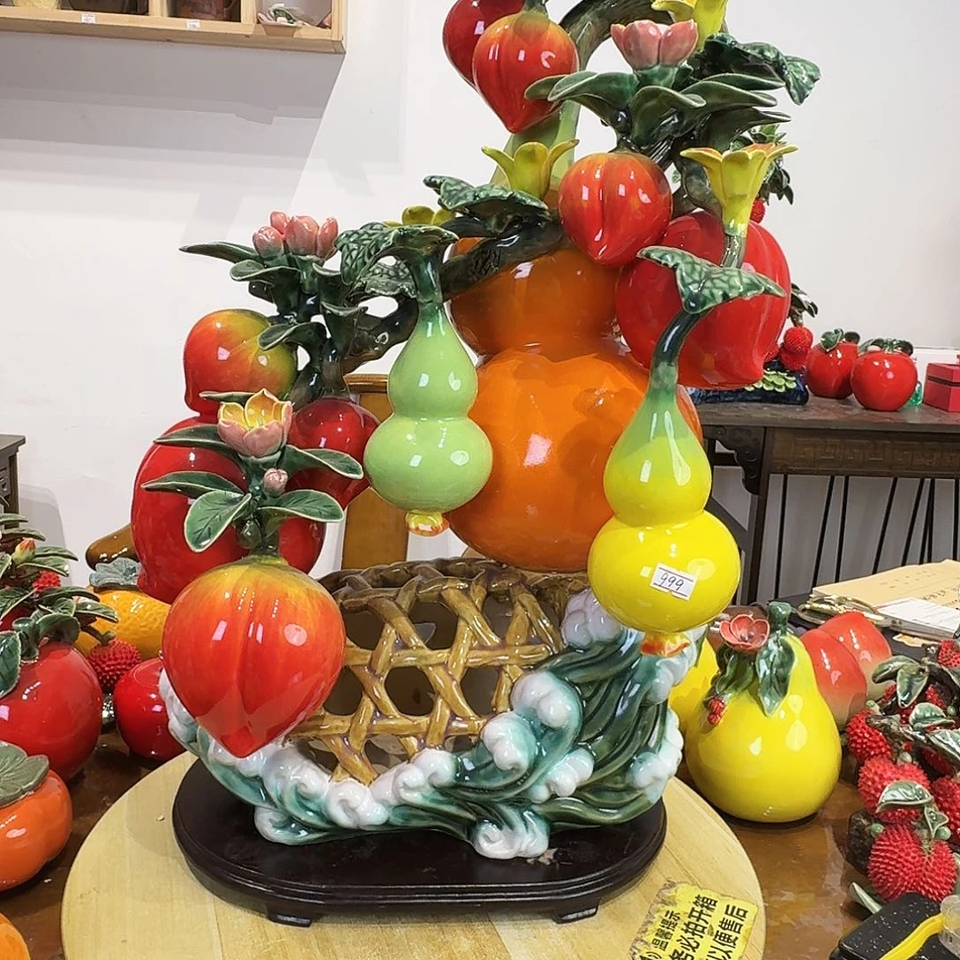 陶瓷葫芦寿桃摆件的