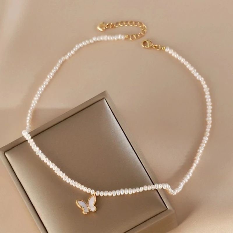 天然异形淡水珍珠项链女高级感蝴蝶锁骨链气质轻奢颈链时尚百搭