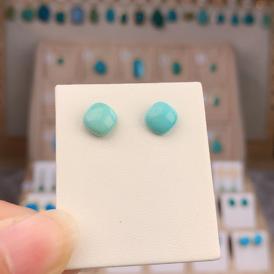 绿松石银S925镶嵌耳饰