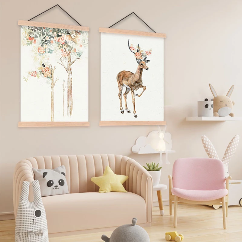 新款实木强磁铁挂画夹办公室教室画布挂画装饰