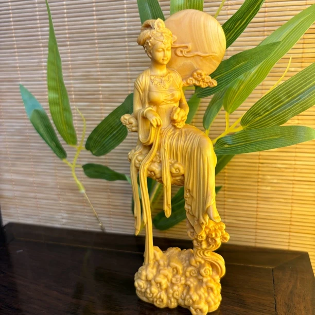 黄杨木雕刻嫦娥仙子摆件家居客厅桌面古风装饰礼品水月观音大号