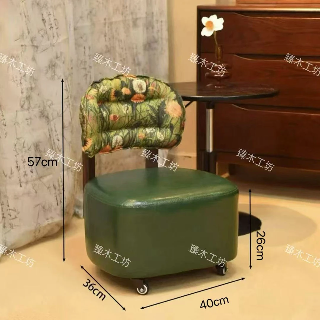 溜溜凳楼房专用静音轮逍遥提花矮凳实木旋转滑轮椅家用客厅凳子