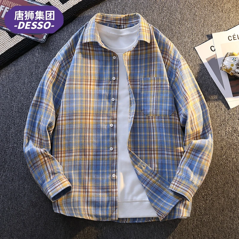 唐狮集团DESSO日系复古长袖衬衫男士宽松休闲衬衣春秋款潮流外套