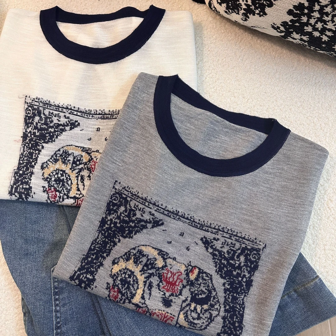 【大象】夏季休闲时尚百搭短袖T恤针织衫透气韩版飞飞袖