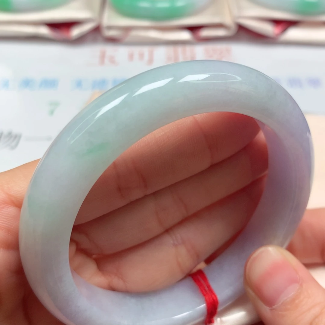 翡翠未镶嵌手镯细腻淡春彩洒金5960