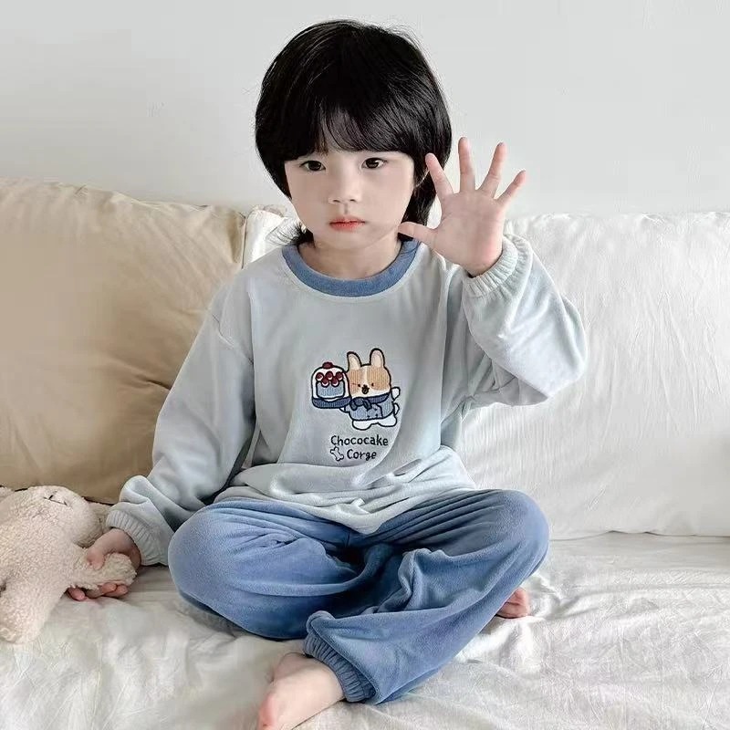 儿童睡衣海岛绒套装秋冬季加绒加厚保暖男女宝宝可外穿宽松家居服