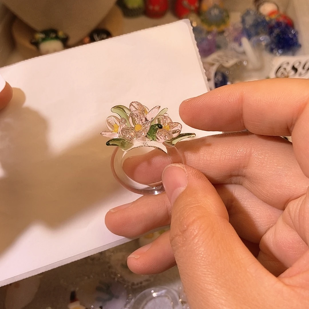 琉璃手工艺品透色山茶花