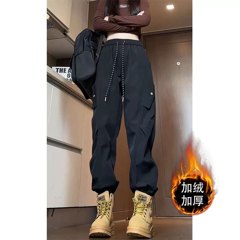 冲锋裤男女秋冬2025年款加绒加厚裤子外穿防水直筒宽松束脚工装裤