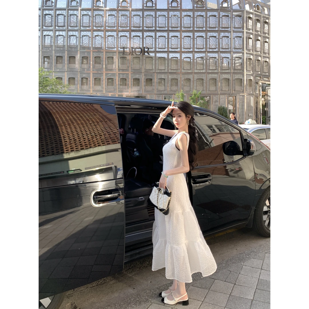 【雅乔定制】首尔千金 流光鱼鳞网纱V领蝴蝶结连衣裙DYYK-25052423