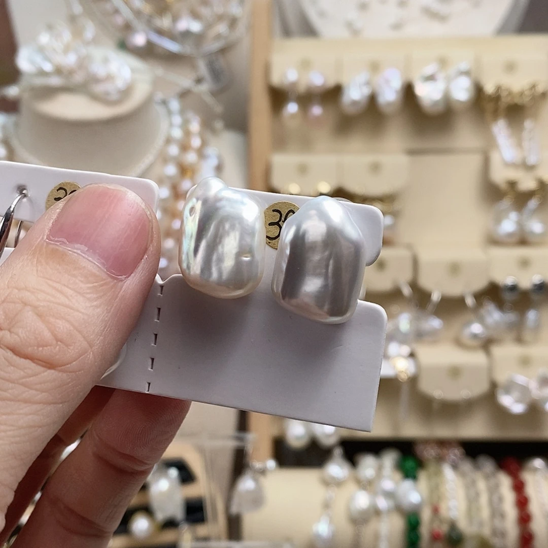 银S925镶嵌耳饰淡水珍珠