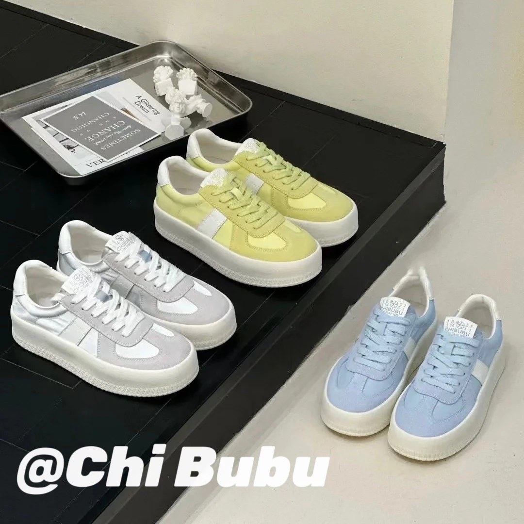 CHIBUBU夏季时尚透气百搭简约风浅色系舒适增高板鞋