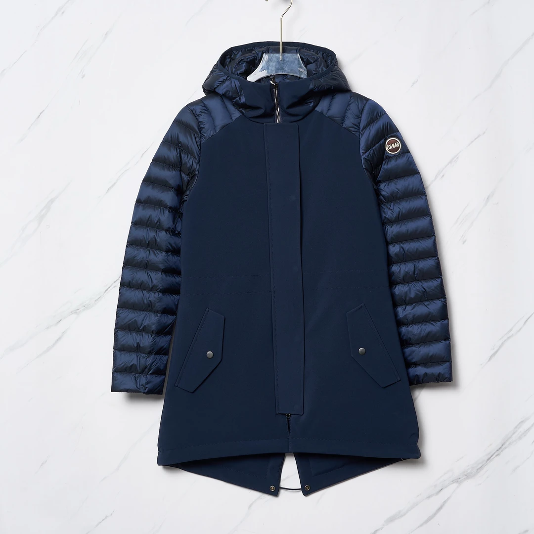 全新未使用  Colmar 科尔马运动拼接派克羽绒服中长款加厚外套