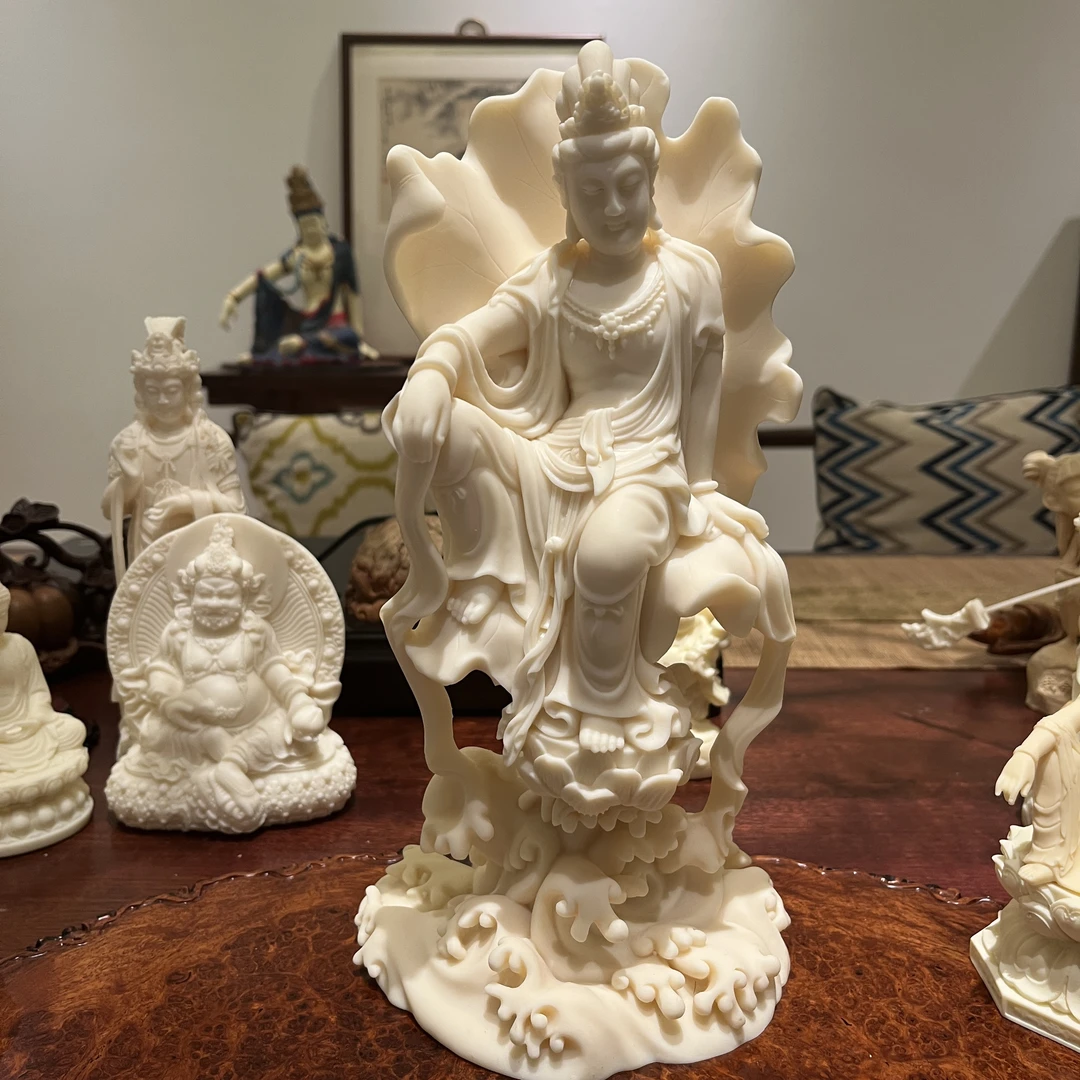 象牙果莲花水月观音自在观音佛像摆件雕刻手工艺品30cm