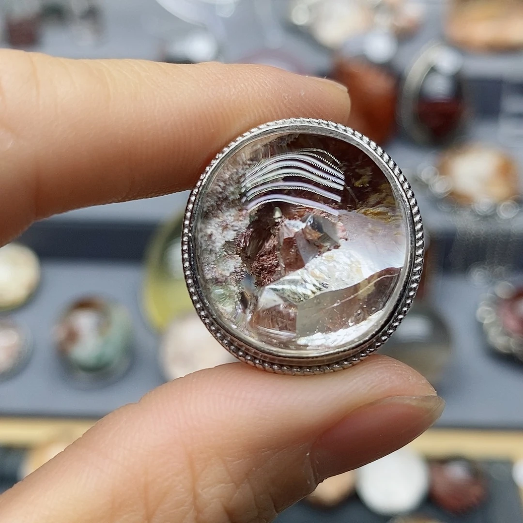 团***酱银S925镶嵌珠宝半成品水晶定制水晶
