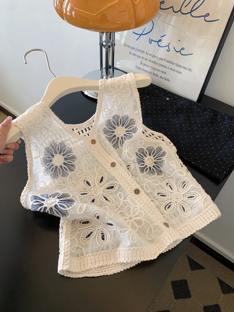 蕾丝镂空吊带工字背心宽肩带无袖上衣女夏外穿2025新款设计感小众