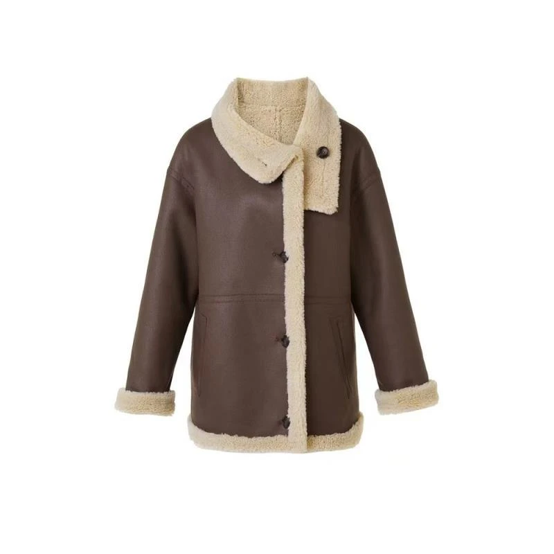 H304复古毛茸茸翻领通勤外套上衣女冬季气质高级感洋气外套