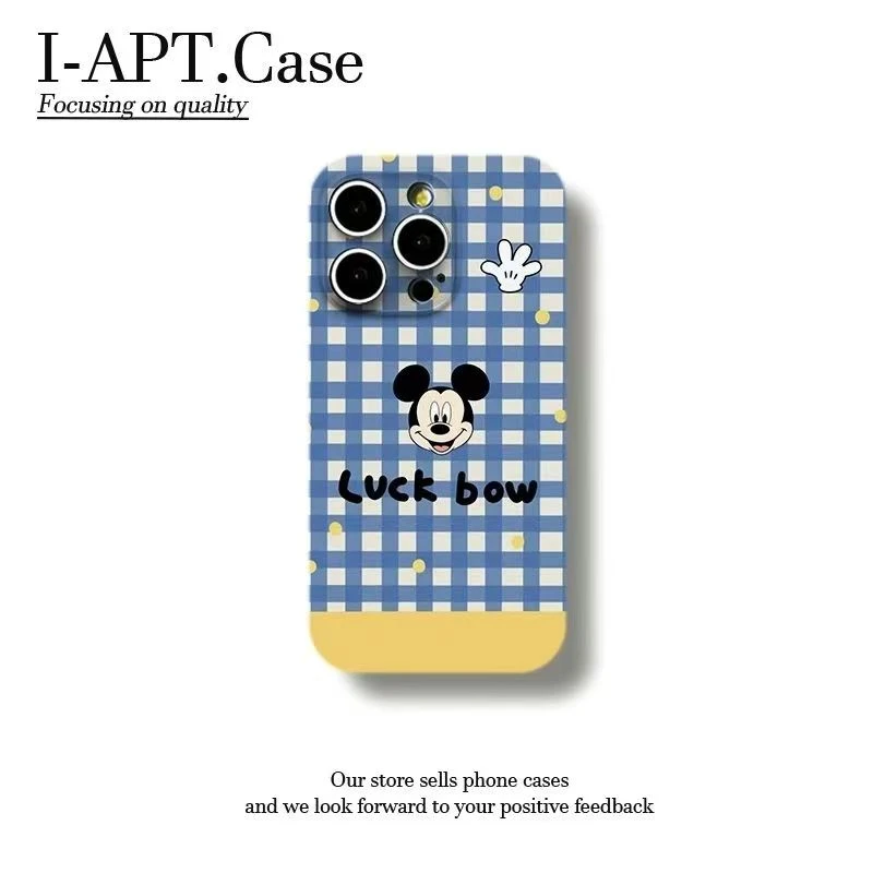 蓝白格纹米奇适用于苹果16pro华为OPPO小米15VIVO手机壳菲林软壳